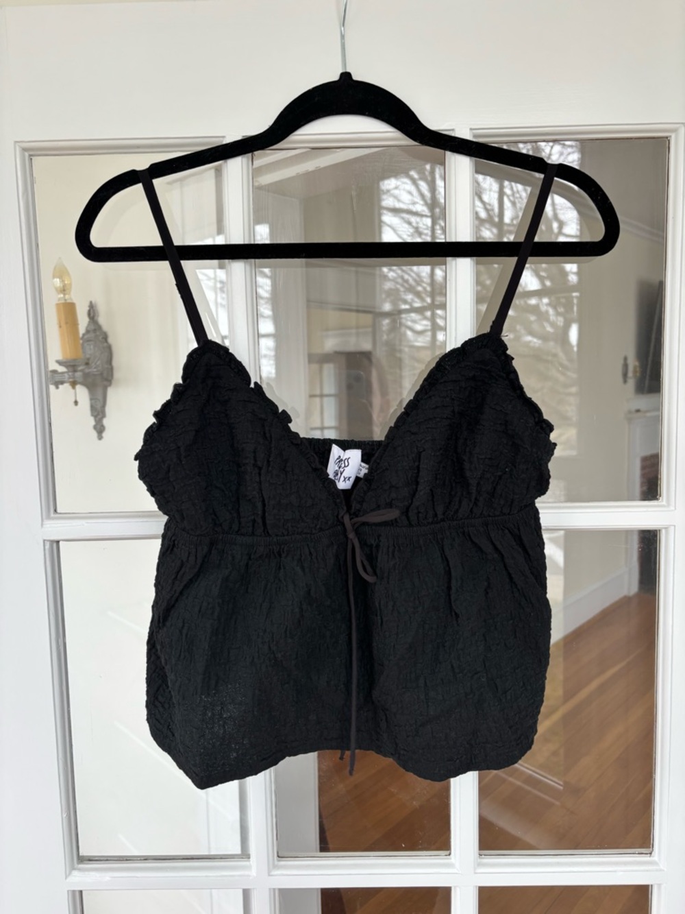 Princess Polly Black Textured Tie-Front Cami